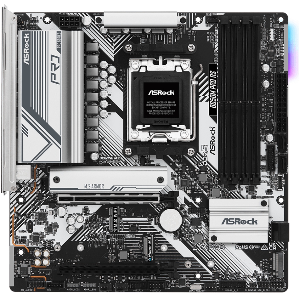ASRock (AM5/B650, 4*DDR5, 2xPCIex16, DP/HDMI, 4xSATA, 3xM.2, 2.5GLan, 7.1ch, mATX) (B650M PRO RS) на малюнкі №1