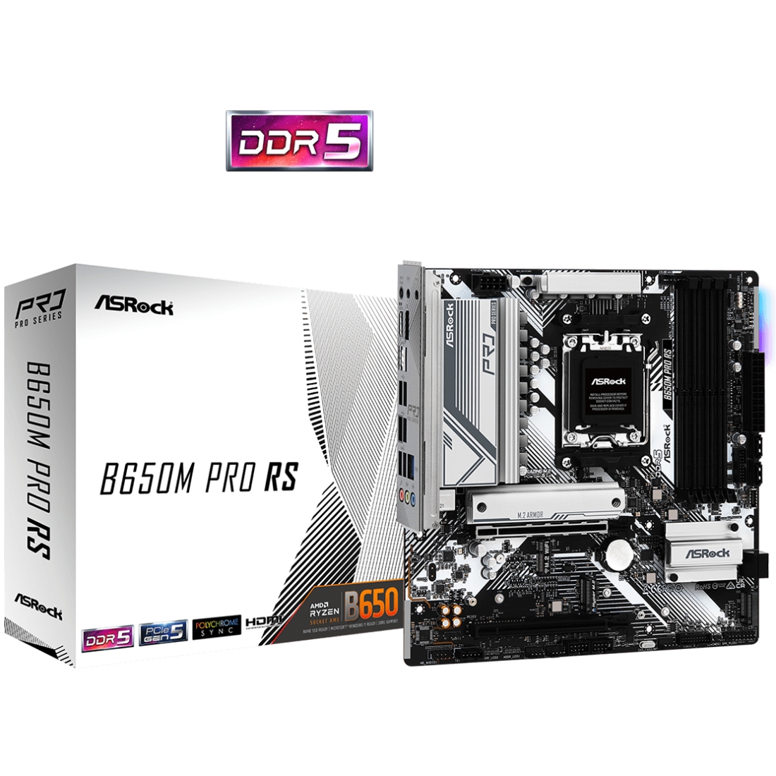 ASRock (AM5/B650, 4*DDR5, 2xPCIex16, DP/HDMI, 4xSATA, 3xM.2, 2.5GLan, 7.1ch, mATX) (B650M PRO RS) на малюнкі №5