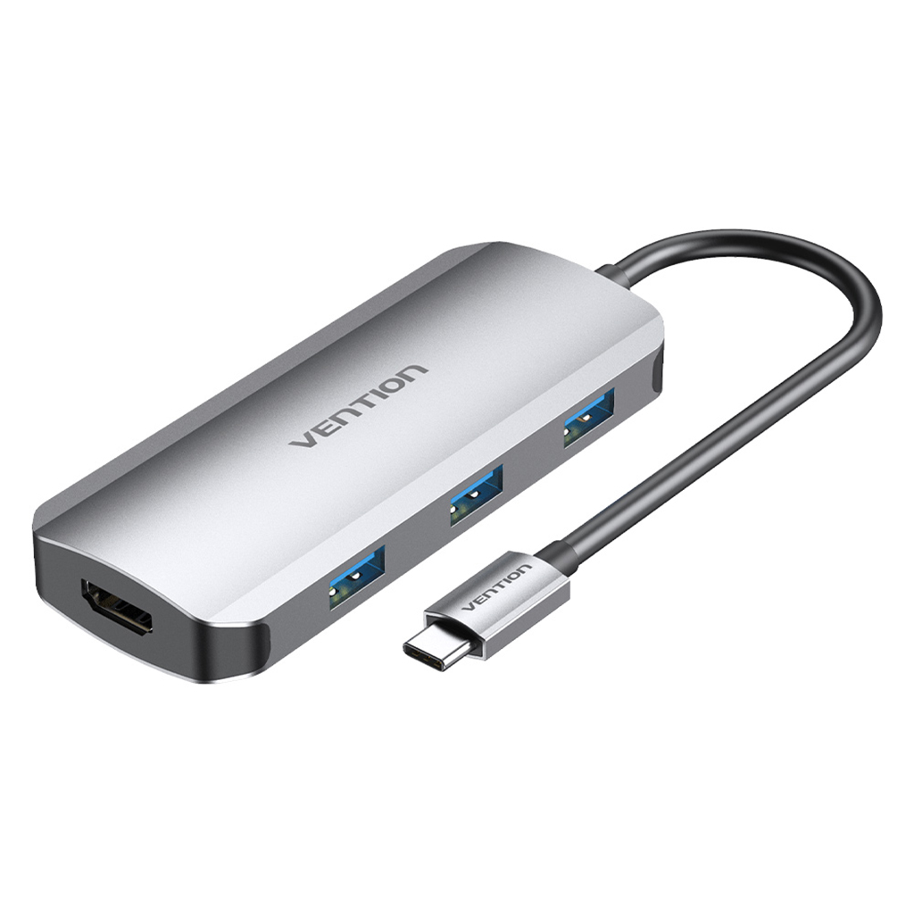 Док-станція USB3.1 Type-C -- HDMI 4K30Hz/USB3.0x3/PD 100W Hub 5-in-1 Vention (TODHB) на малюнкі №1