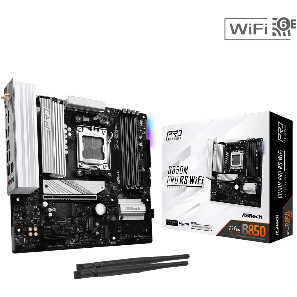 ASRock (AM5/B850, 4*DDR5, PCIex16, HDMI/DP, 4xSATAІІІ,3xM.2, 2.5GLan, mATX) (B850M PRO RS WIFI) на малюнкі №5