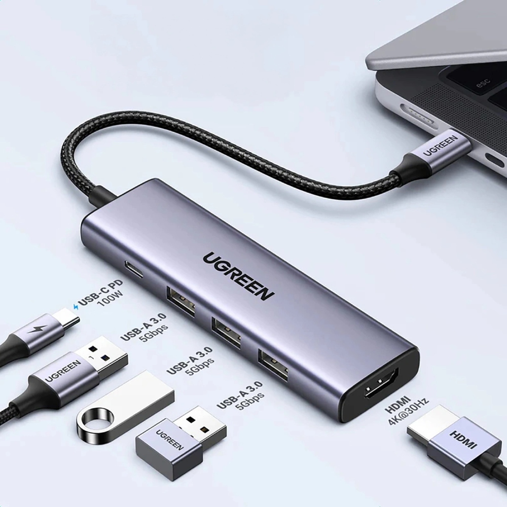 Док-станція USB3.0 Type-C -- HDMI 4K30Hz/3xUSB-А 3.0/Type-C/PD 100W 5-in-1 CM511 Ugreen (15596) на малюнкі №3