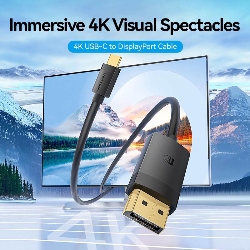 Кабель USB 3.1 Type-C M - DisplayPort M, 2.0м, v.1.2, 4K60Hz, Aluminum Alloy чорний Vention (CRJBH) на малюнкі №4