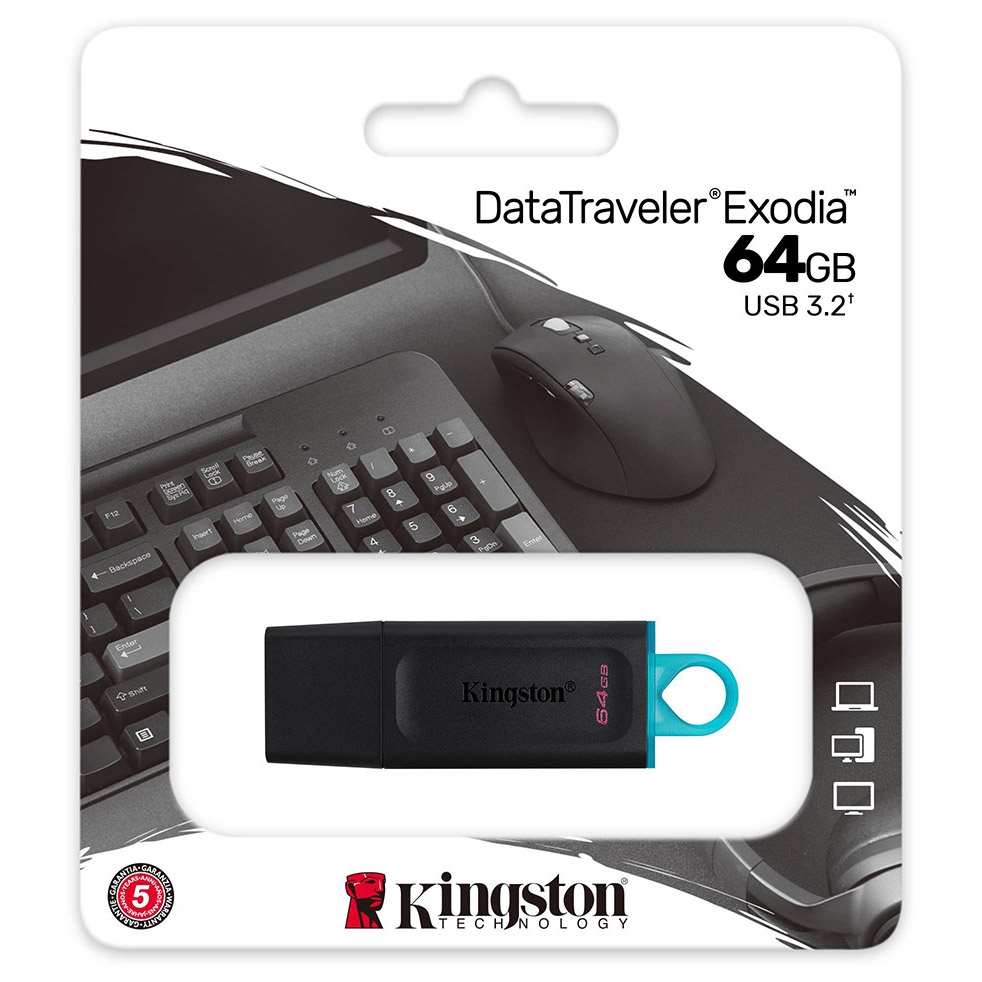 USB Flash Kingston 64GB USB 3.2 Gen1 DataTraveler Exodia, Black/Teal, Retail (DTX/64GB#) Чорний на малюнкі №5