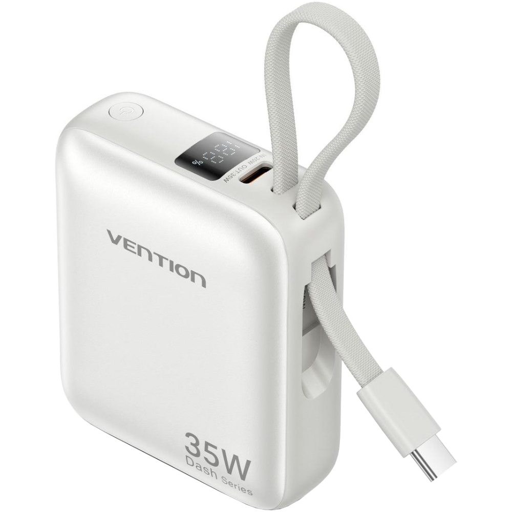 УМБ Vention 10000mAh 35W PD,Fast Charging,USB-C In/Out, built-in USB-C Cable,LED Display, Beige (FHEN0) на малюнкі №1