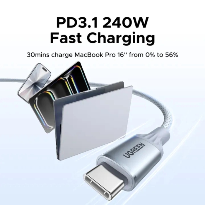 Кабель USB 3.1 Type-C M-M, 2 м, 240W （5A）синій, L534 UGREEN (75732) на малюнкі №8