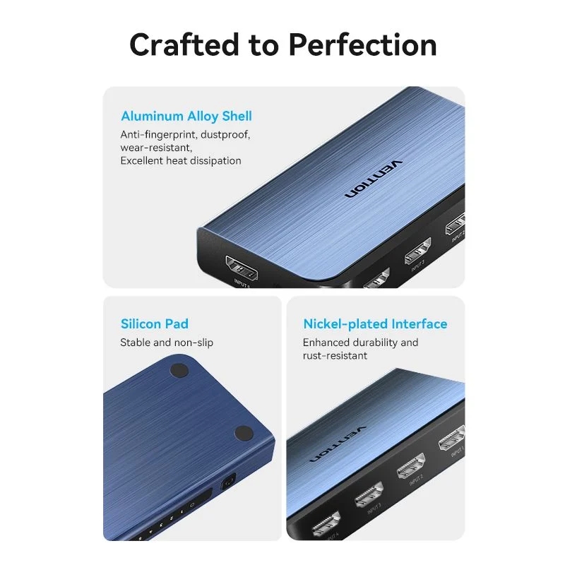 Перемикач HDMI V2.0, 4K 60Гц 1x5 ports, з пультом ДК, голубий, Vention (AKCL0) Синій на малюнкі №5
