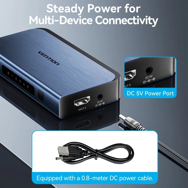 Перемикач HDMI V2.0, 4K 60Гц 1x5 ports, з пультом ДК, голубий, Vention (AKCL0) Синій на малюнкі №6