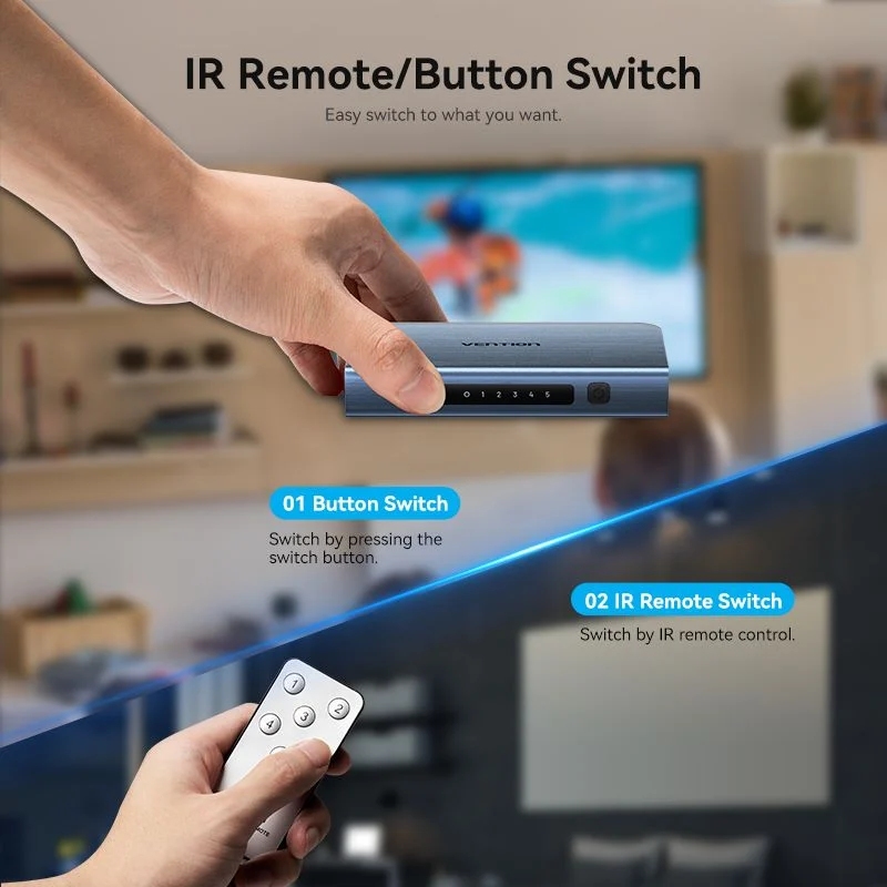 Перемикач HDMI V2.0, 4K 60Гц 1x5 ports, з пультом ДК, голубий, Vention (AKCL0) Синій на малюнкі №8