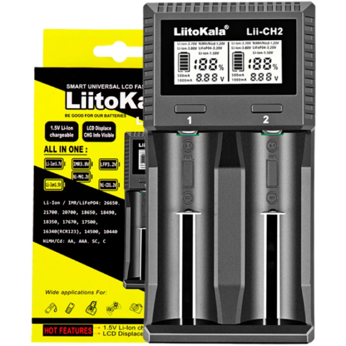 Зарядний пристрій LiitoKala Lii-CH2, 18650, 26650, 21700, АА, ААА Li-ion (1.5V), LiFePO4, NiMH акум (Lii-CH2) на малюнкі №6
