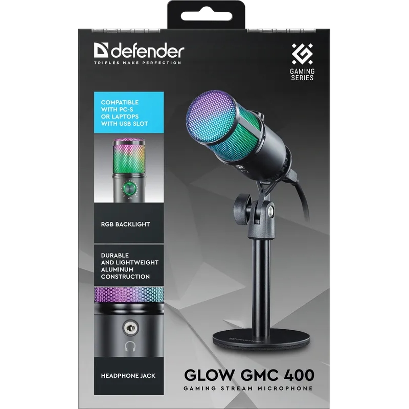 Ігровий стрім мікрофон Defender Glow GMC 400 USB, RGB, 1.3 м (64640) Чорний на малюнкі №8