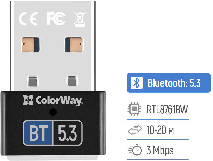 Адаптер Bluetooth v5.3 USB, чорний Colorway (CW-AD-BT53) на малюнкі №4