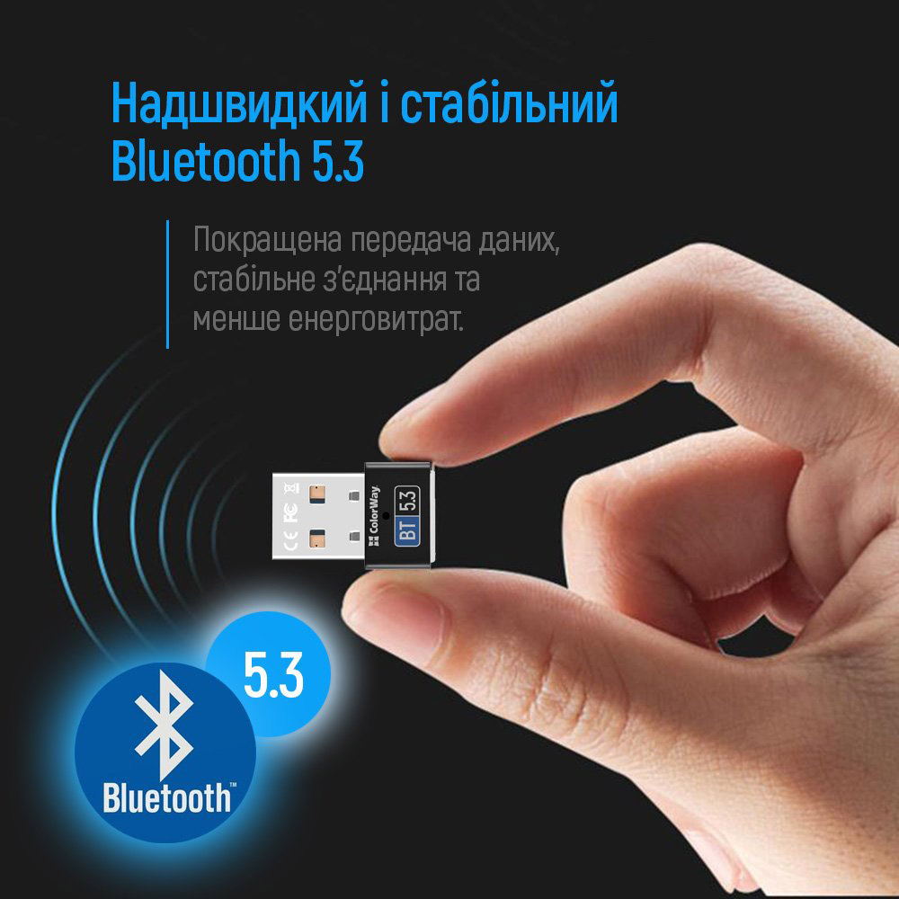 Адаптер Bluetooth v5.3 USB, чорний Colorway (CW-AD-BT53) на малюнкі №7
