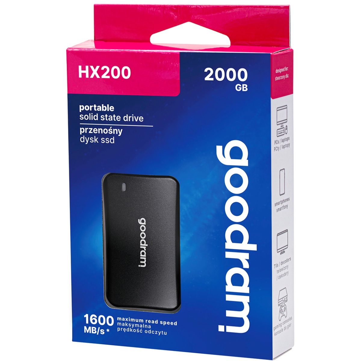 SSD external, USB 3.2 Gen2 Type-C 2Tb, GoodRAM HX200, 2x Type-C, Black, чорний, Retail (SSDPR-HX200-2K0#) на малюнкі №3