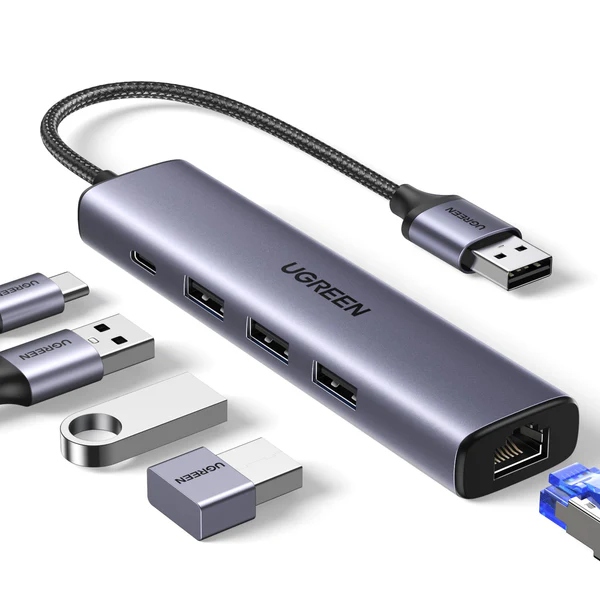 Хаб USB 3.0 - 3хUSB 3.0/Type-C+RJ45(1000M) Ethernet 5 in 1 Hub CM475 Ugreen (60554) на малюнкі №2