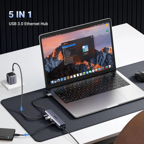 Хаб USB 3.0 - 3хUSB 3.0/Type-C+RJ45(1000M) Ethernet 5 in 1 Hub CM475 Ugreen (60554) на малюнкі №3