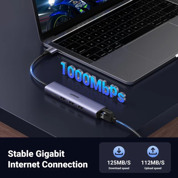 Хаб USB 3.0 - 3хUSB 3.0/Type-C+RJ45(1000M) Ethernet 5 in 1 Hub CM475 Ugreen (60554) на малюнкі №4