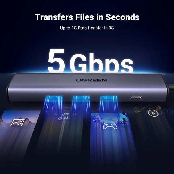 Хаб USB 3.0 - 3хUSB 3.0/Type-C+RJ45(1000M) Ethernet 5 in 1 Hub CM475 Ugreen (60554) на малюнкі №5
