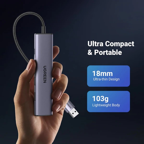 Хаб USB 3.0 - 3хUSB 3.0/Type-C+RJ45(1000M) Ethernet 5 in 1 Hub CM475 Ugreen (60554) на малюнкі №6