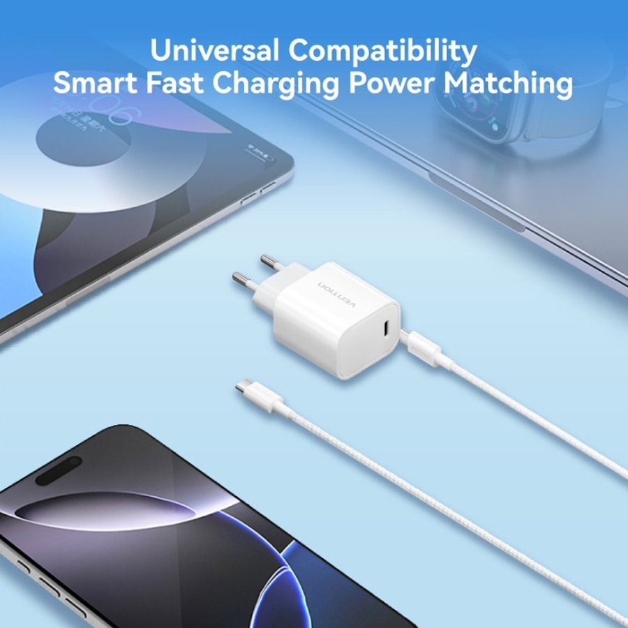Зарядний пристрій 1xUSB-C 30W + USB-C cable М-М White Vention (G18W0-EU) на малюнкі №3