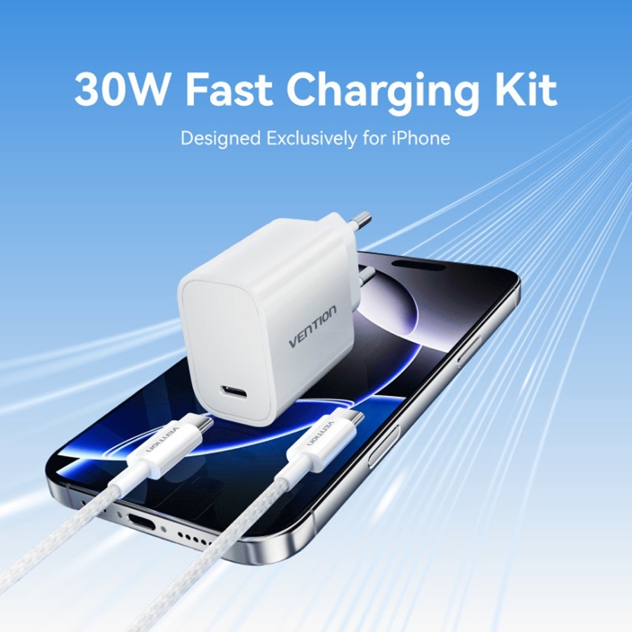 Зарядний пристрій 1xUSB-C 30W + USB-C cable М-М White Vention (G18W0-EU) на малюнкі №6