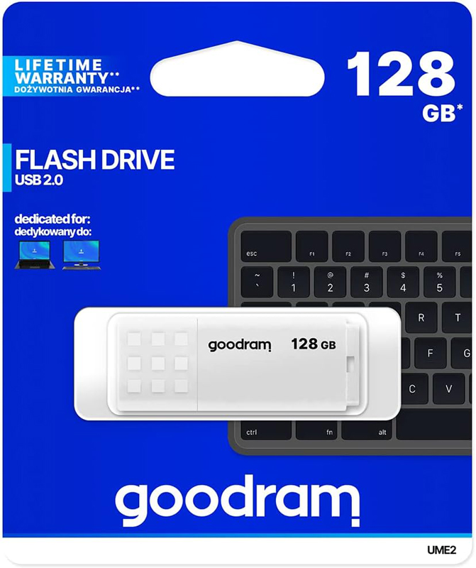 USB Flash GoodRAM 128GB USB 2.0 UME2 White, Retail (UME2-1280W0R11#) Білий на малюнкі №3