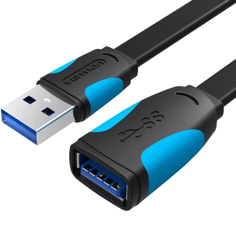 Кабель продовжувач USB 3.0 AM-AF, 1.5м, Flat design, Nickel Plating PVC, Vention (VAS-A13-B150) Чорний на малюнкі №1