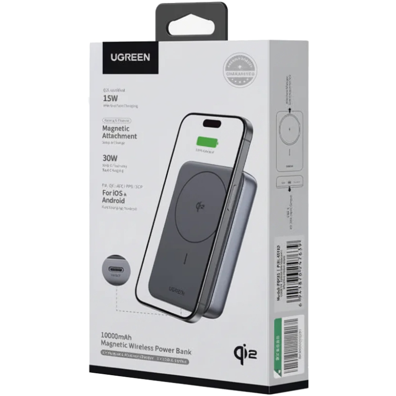 УМБ Ugreen Magnetic Wireless 10000mAh 30W QI2 USB-C In/Out (PB761) Black (45763) на малюнкі №5