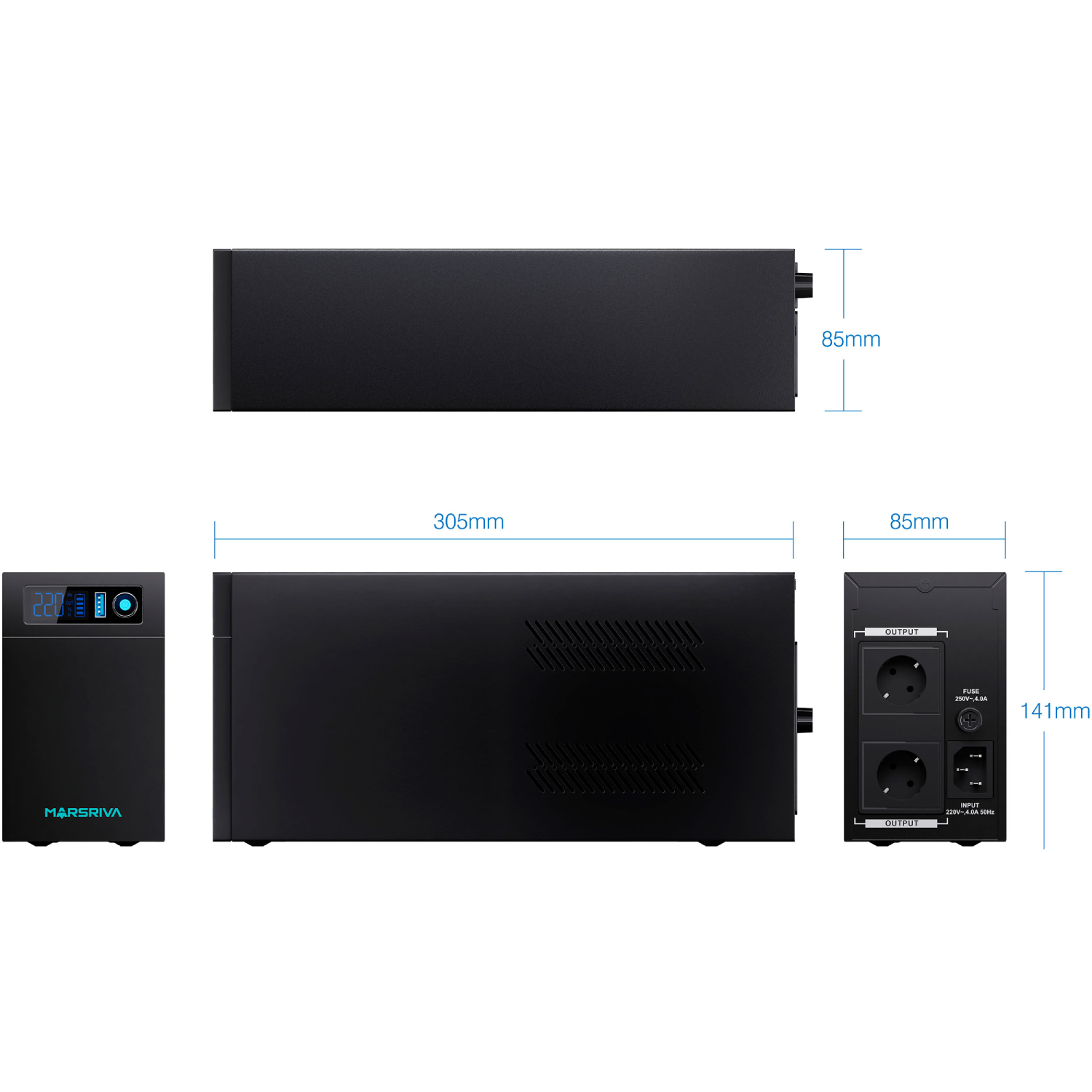 ДБЖ Marsriva MR-UF1200L, 1200ВА/720Вт, Line-Interactive, LED version, з літієвою батареєю (MR-UF1200L) на малюнкі №5