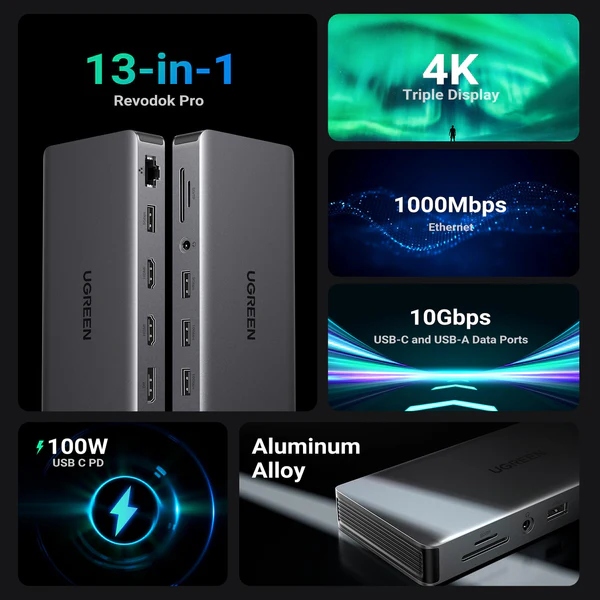 Док-станція USB3.2 Type-C -- HDMIx2,4K60Hz/4xUSB-A/2xUSB-C3.2/DP4K60Hz/RJ45/SD/TF/AUX PD 100W CM681 (15978) на малюнкі №5