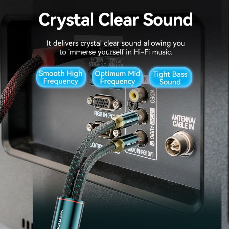 Кабель AUX Audio HiFi TRS 3.5мм - RCAx2 M/M 3.0м, OFC Silver, Cotton braided, зелений, Vention (BCSGI) Зелений на малюнкі №5