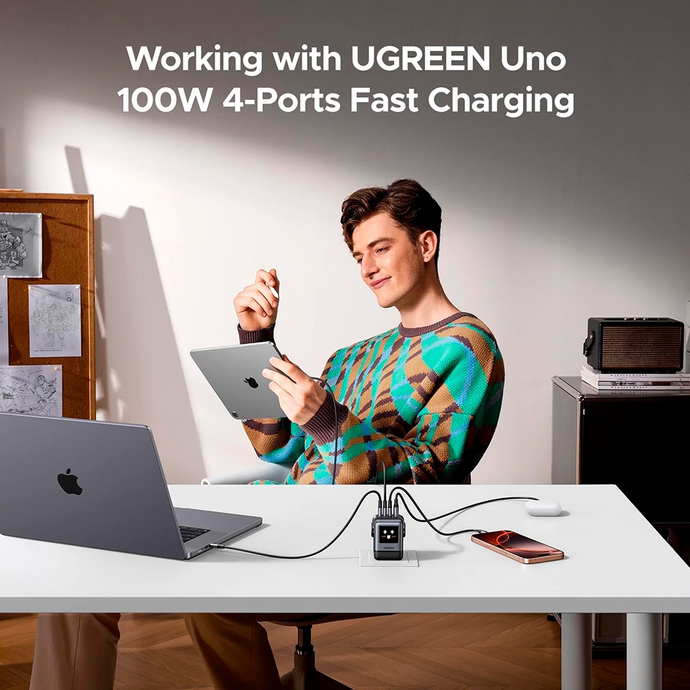 Зарядний пристрій 4xUSB 100W (3xUSB-C+USB-A) Gan Robot tech Fast Charger Сірий X688 Ugreen (45515B) на малюнкі №5