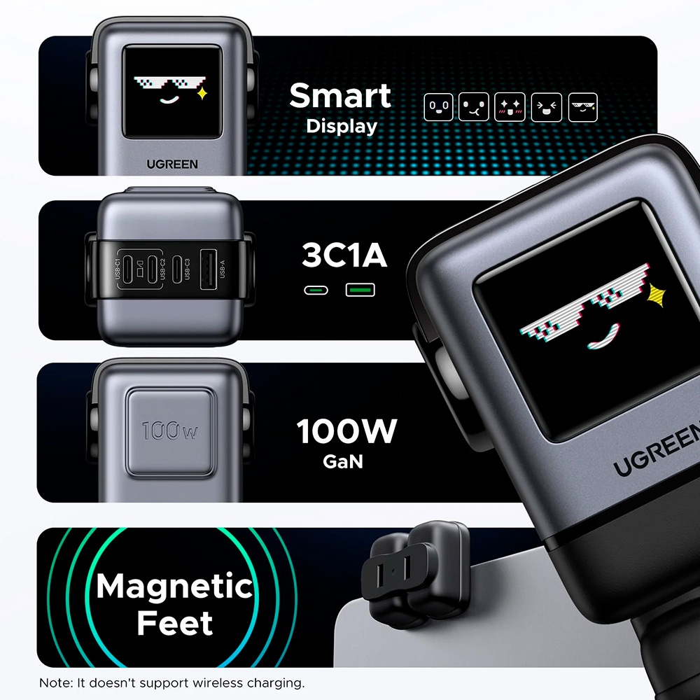 Зарядний пристрій 4xUSB 100W (3xUSB-C+USB-A) Gan Robot tech Fast Charger Сірий X688 Ugreen (45515B) на малюнкі №6