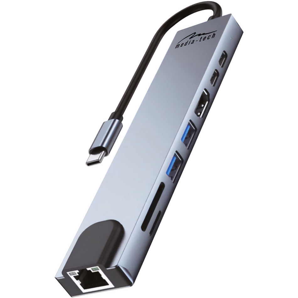 Док-станція USB3.1 Type-C --HDMI 4K60Hz/2xUSB-A/2xType-C/RJ45/SD/TF/PD 100W 8 in 1 Media-Tech (MT5046) на малюнкі №1