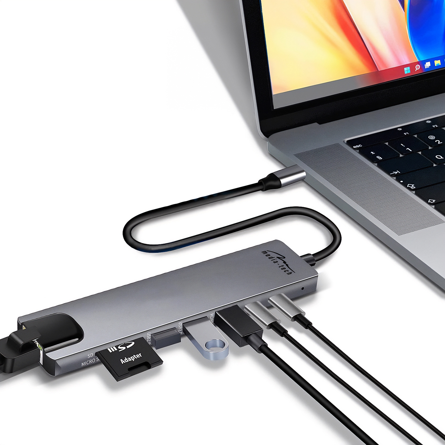 Док-станція USB3.1 Type-C --HDMI 4K60Hz/2xUSB-A/2xType-C/RJ45/SD/TF/PD 100W 8 in 1 Media-Tech (MT5046) на малюнкі №4