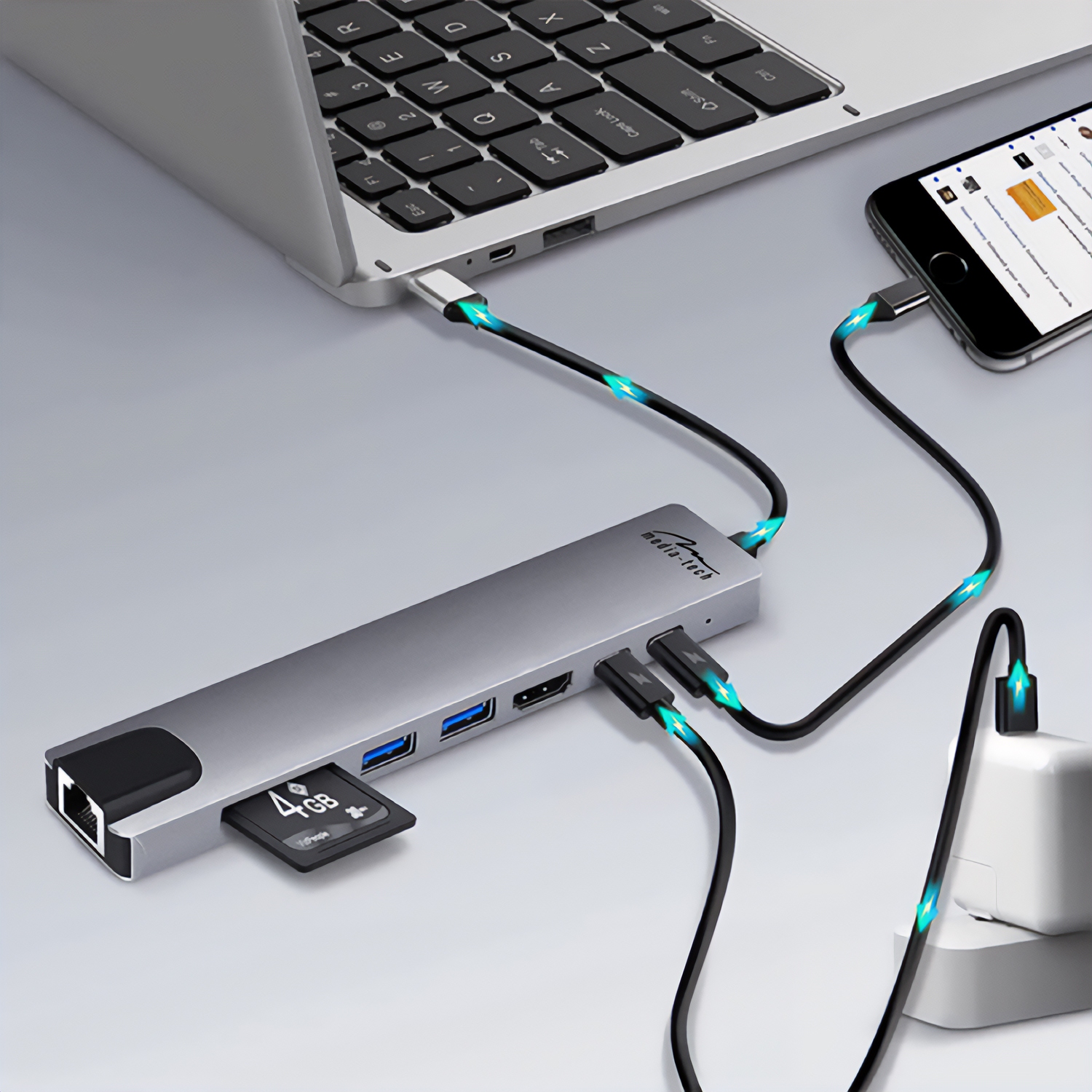 Док-станція USB3.1 Type-C --HDMI 4K60Hz/2xUSB-A/2xType-C/RJ45/SD/TF/PD 100W 8 in 1 Media-Tech (MT5046) на малюнкі №6