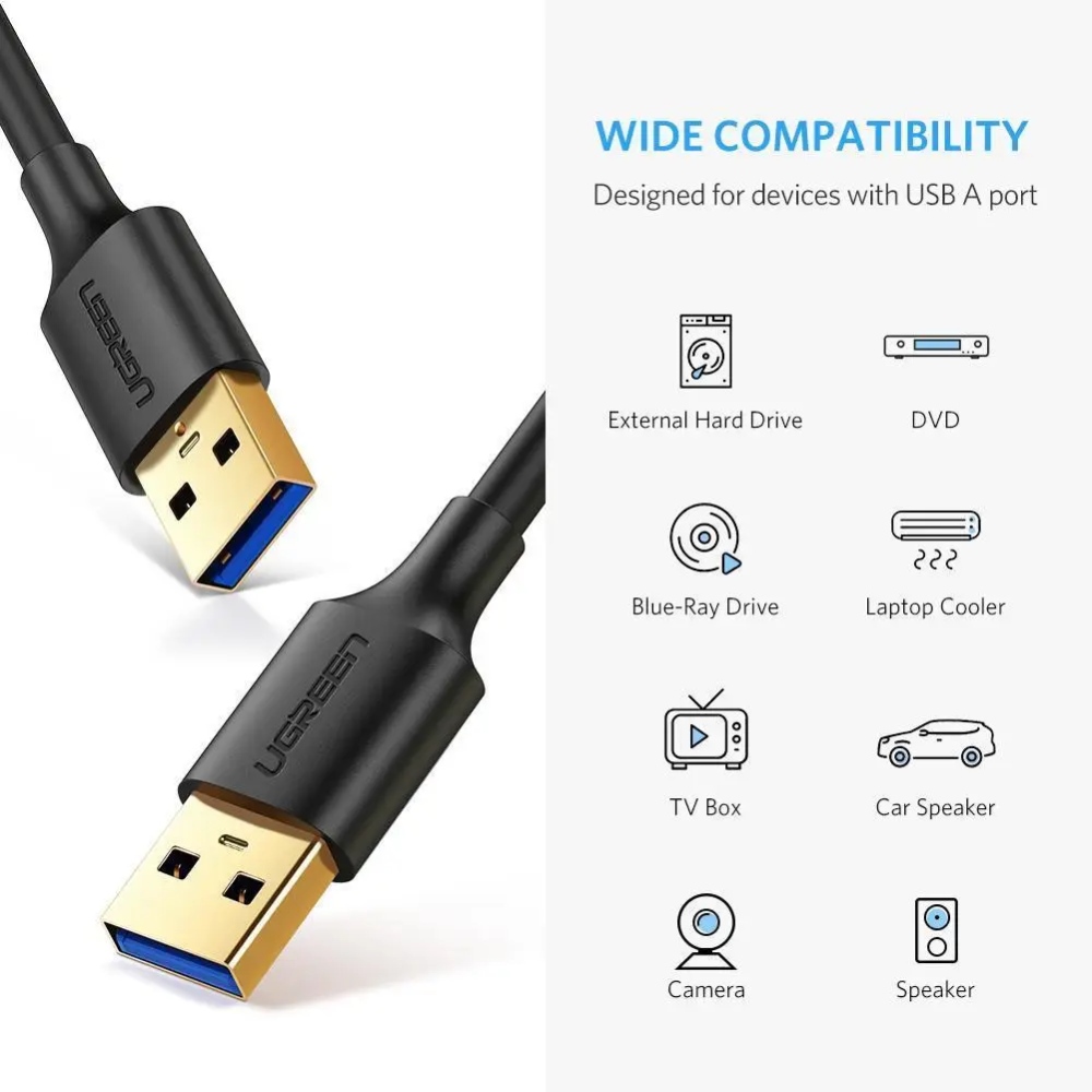 Кабель USB 3.0 AM-AM, 0,5 м, Чорний, US128 UGREEN (10369) Чорний на малюнкі №4