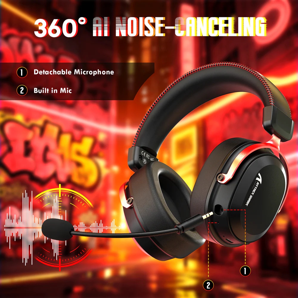 Ігрова гарнітура Attack Shark L30PRO Wireless,2.4GHz/Bluetooth/3.5mm AUX/AUX-to-Type-C,Black and Red (L30PROBR_AS) Чорний/Червоний на малюнкі №6
