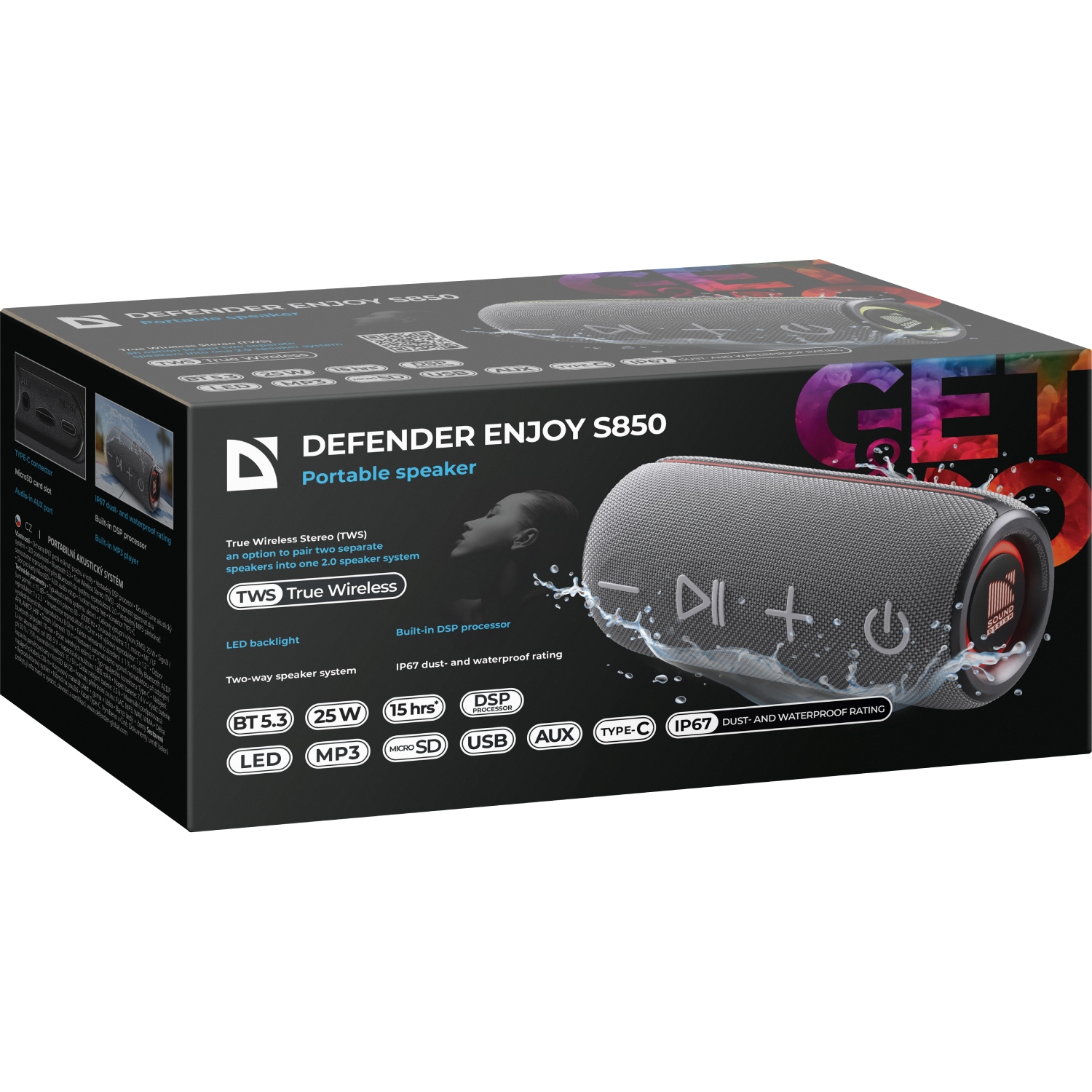 Акустична система 1.0 Defender Enjoy S850 25Вт RGB/BT/TF/TWS/DSP/IP67 чорна (65851) на малюнкі №9