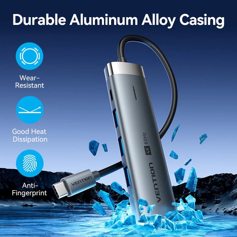 Док-станція USB3.2 Type-C -- HDMI 4K60Hz/3xUSB-A 3.0/ USB-C3.0, PD 100W 5-in-1 Vention (TGMHB) на малюнкі №8