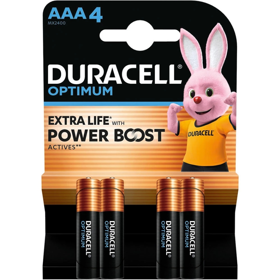 Батарейка AАA/LR03, Лужна, Duracell Optimum, BL (4шт.) (6835422) на малюнкі №1
