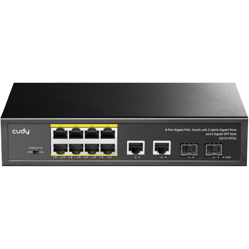 Комутатор Cudy GS1010PS2, 8-Port Gigabit PoE+ Switch with 2 GbE and 2 Gigabit SFP (GS1010PS2) на малюнкі №1