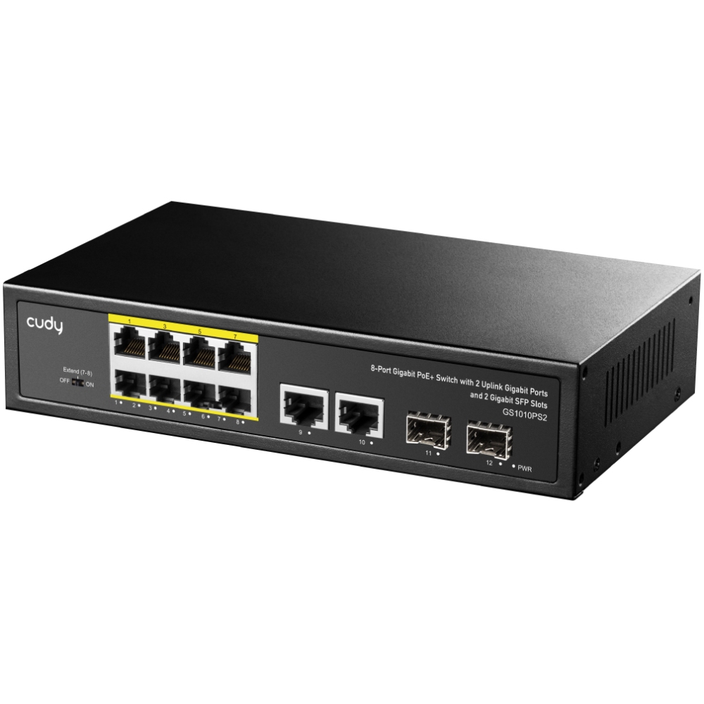 Комутатор Cudy GS1010PS2, 8-Port Gigabit PoE+ Switch with 2 GbE and 2 Gigabit SFP (GS1010PS2) на малюнкі №2