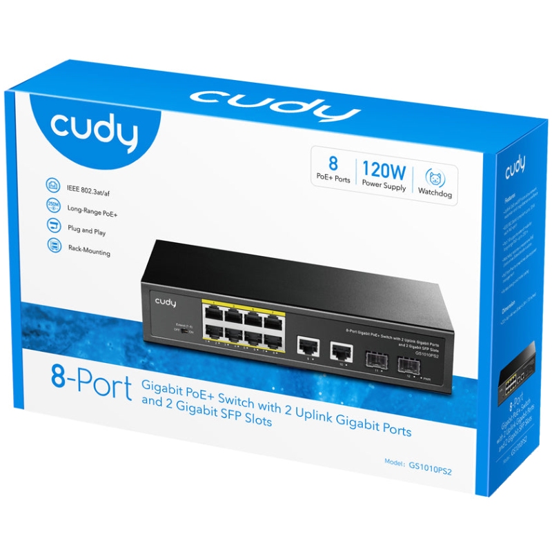 Комутатор Cudy GS1010PS2, 8-Port Gigabit PoE+ Switch with 2 GbE and 2 Gigabit SFP (GS1010PS2) на малюнкі №4