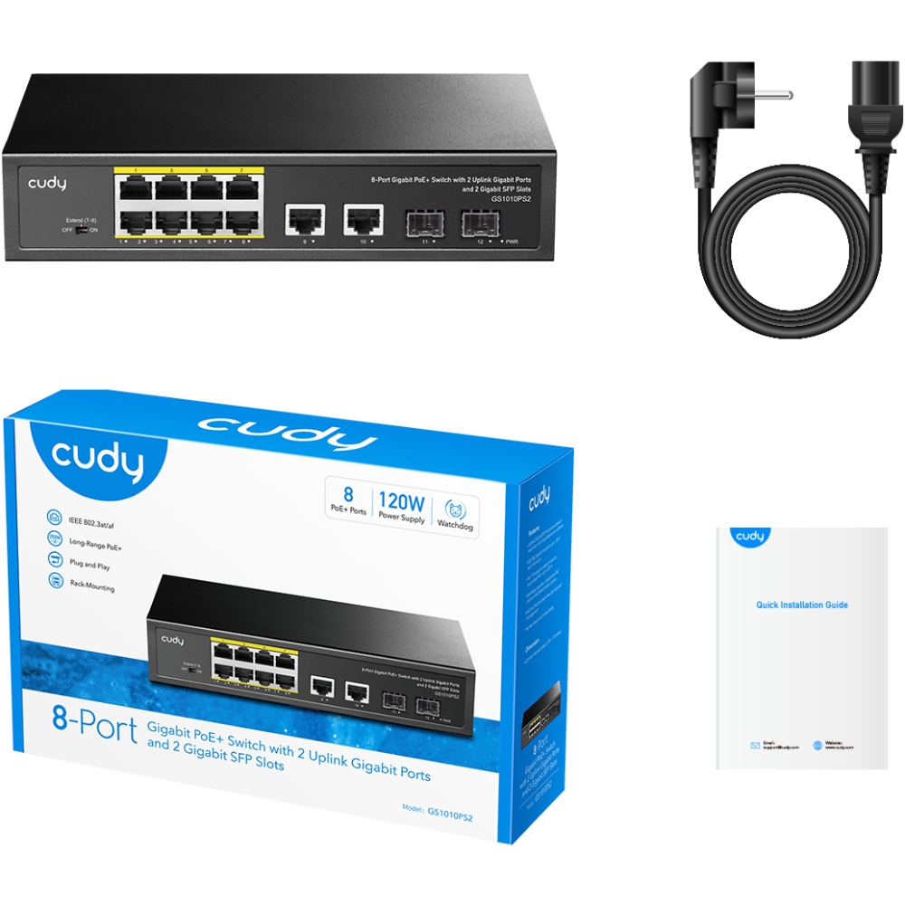 Комутатор Cudy GS1010PS2, 8-Port Gigabit PoE+ Switch with 2 GbE and 2 Gigabit SFP (GS1010PS2) на малюнкі №5
