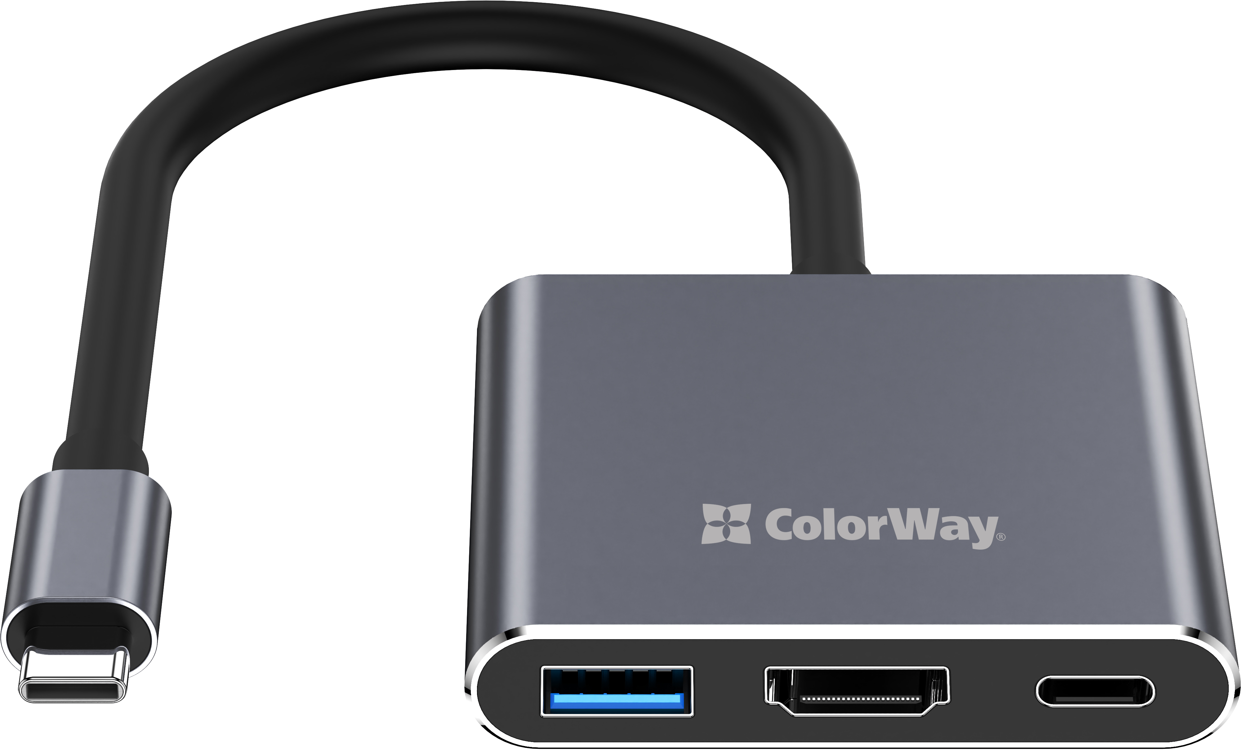 USB хаб (док-станція) СolorWay USB-C 3-в-1 Type C PD 100W/USB3.0/HDMI 4К (CW-HUB08) на малюнкі №3
