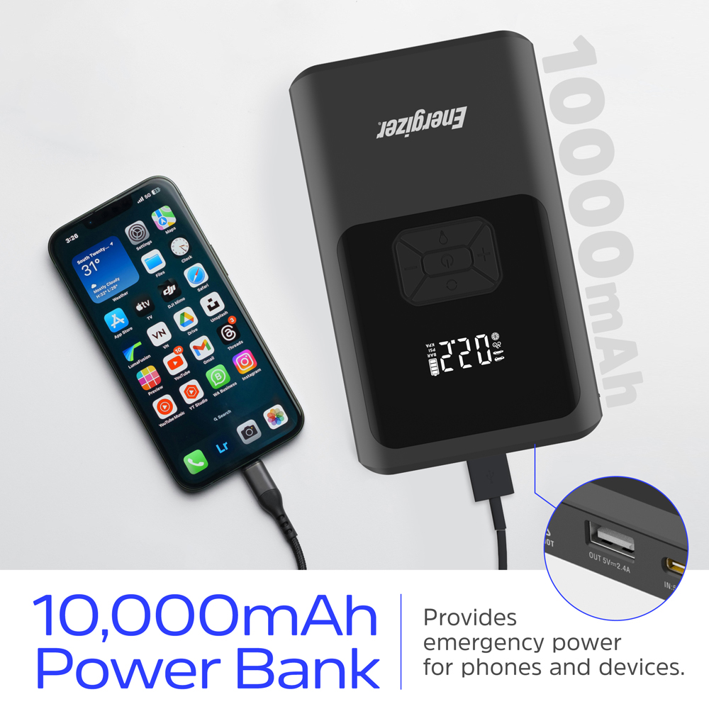 Автомобільний Jump Starter 10000mAh 37W USB-C,USB-A, 160 PSI, ліхтар 2W Energizer (JE10000JP) на малюнкі №7