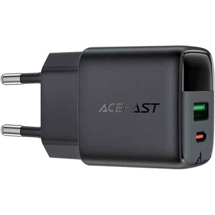 Зарядний пристрій 2xUSB 25W (USB-C+USB-A) with digital display Gan A114 Black Acefast (6974316284437) на малюнкі №4