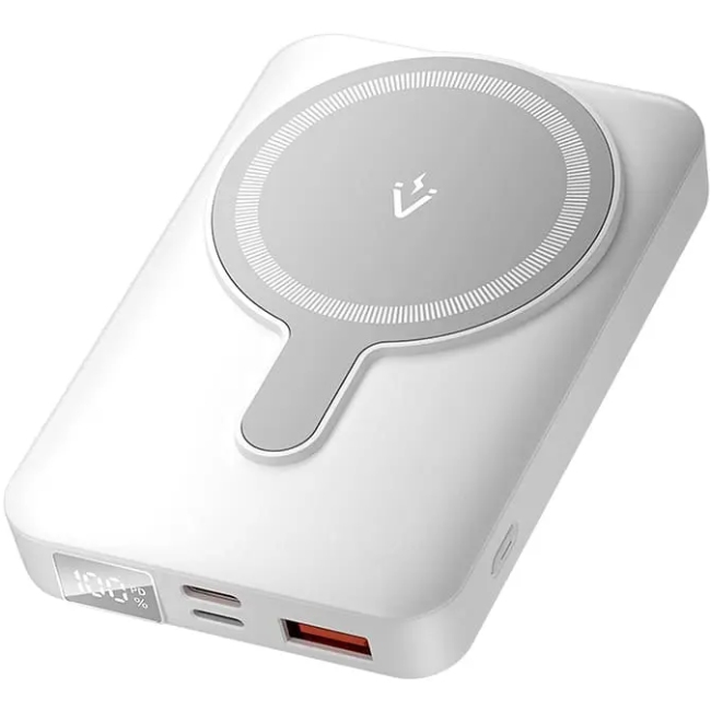 УМБ Vention Magnetic Wireless 10000mAh 22.5W PD,QC 3.0,USB-C,Lightning,USB-A,LED Display White (FHTW0) на малюнкі №1