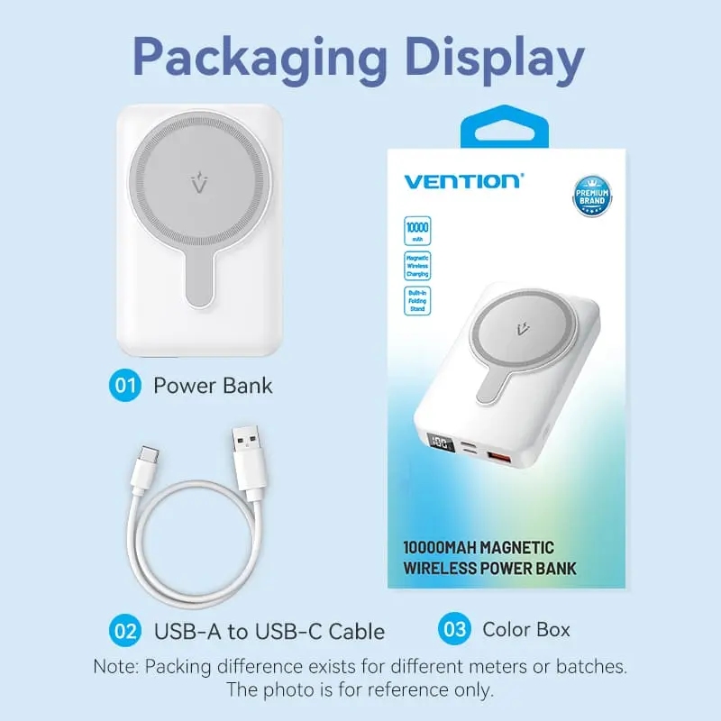 УМБ Vention Magnetic Wireless 10000mAh 22.5W PD,QC 3.0,USB-C,Lightning,USB-A,LED Display White (FHTW0) на малюнкі №3