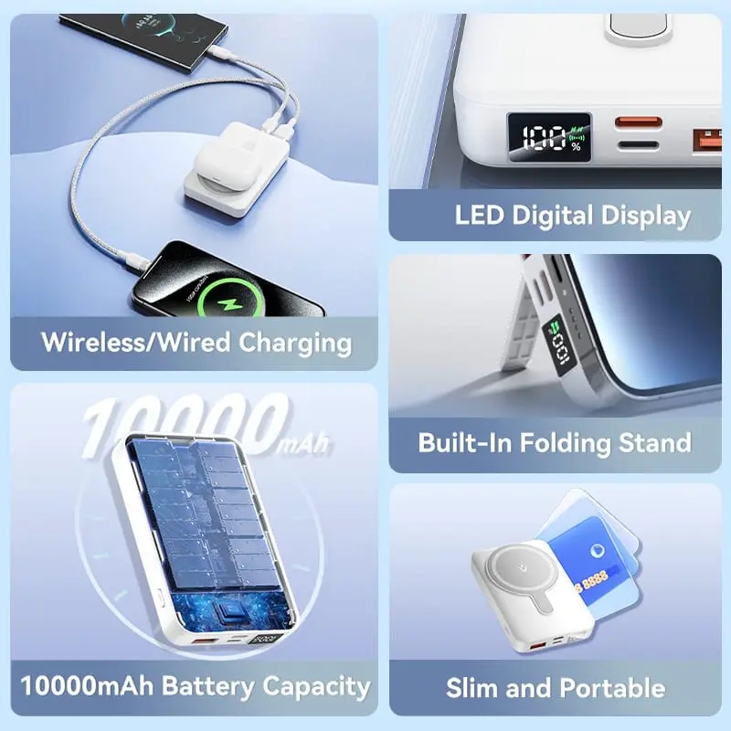 УМБ Vention Magnetic Wireless 10000mAh 22.5W PD,QC 3.0,USB-C,Lightning,USB-A,LED Display White (FHTW0) на малюнкі №5